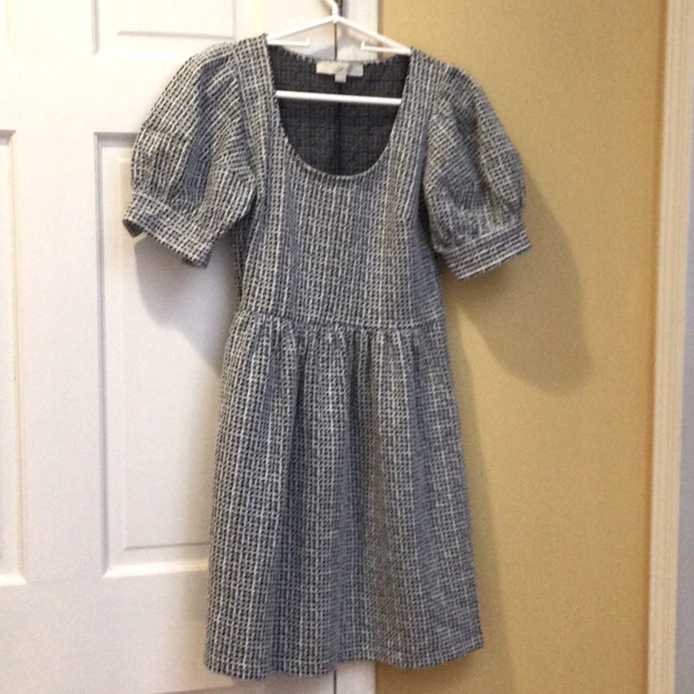Loft black and white checkered tweed mini dress, xsp.